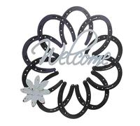 Panneau de Bienvenue Mural en Fer Noir 30cm Lettres | Motif Fleur Délicat, Texture Fine, pour Courtyards et Styles de Décoration Domestique, Ornement Suspendu