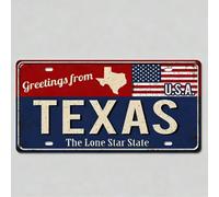 Panneau de bienvenue vintage du Texas, finition mate, drapeau américain et design de l'État de la Lone Star, plaque d'immatriculation de fantaisie, trous pré-percés, style de trous aléatoires Taille U