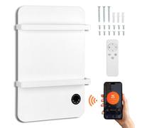 Panneau de chauffage infrarouge Peviasot de 600W pour salle de bain et espace de vie, avec application TUYA, écran tactile, minuterie et 2 supports pour serviettes, blanc