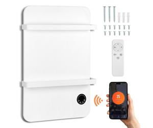 Panneau de chauffage infrarouge Peviasot de 600W pour salle de bain et espace de vie, avec application TUYA, écran tactile, minuterie et 2 supports pour serviettes, blanc