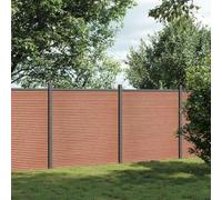 Panneau de clôture WPC marron 353 x 186 cm, clôture brise-vue en composite bois-plastique avec profilés en aluminium et poteaux, résistant aux intempéries et robuste pour clôture de jardin