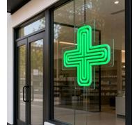 Panneau de croix médicale LED, lampe de signe de croix de pharmacie avec interrupteur à tirette, panneau néon croix verte, 2 modes, toujours marche/arrêt, panneau de dispensaire intérieur(30*30cm)