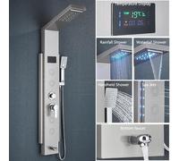 Panneau de douche 8003 - Douche à effet pluie avec LED - Cascade d'eau - Buses de massage corporel - Affichage numérique de la température - Robinet de mélange pour baignoire - Acier inoxydable 304 - 