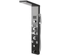 Panneau de douche avec 6 fonctions d'eau, incluant des jets de massage, une douche à effet pluie et une cascade, avec robinet thermostatique, écran LCD et douchette manuelle – couleur noire