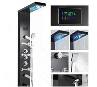Panneau de douche avec lumière LED, Colonne de Douche Thermostatique, Inox Douche Main, écran température, 5 fonctions, Kit douche