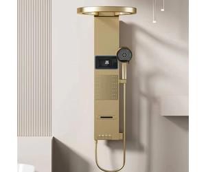 Panneau de douche - Ensemble de douche mural - Régulation thermostatique automatique - Pomme de douche cascade - Alliage de zinc - Cartouche en laiton - Or