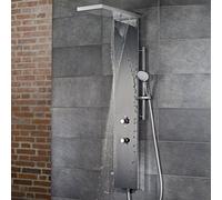 Panneau de douche HSK LAVIDA Plus, avec fonction antisurtension, élément de commande 3 voies, 1900017-45, Exécution: Acier inoxydable poli avec façade en verre noir