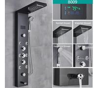 Panneau de douche LED - Douche de pluie avec bras de robinet - Affichage numérique de la température - 4 buses rotatives - Acier inoxydable 304 - Mélangeur 3 voies - Noir 8009