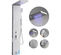 VEVOR Colonne de douche avec pommeau de douche effet pluie, système de panneau de douchette mural LED en acier inoxydable brossé de 1345 mm, robinet à 5 fonctions, avec douchette et bec de baignoire