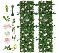Panneau de haie artificielle, 2,4 m x 61 cm, lot de 2, pour créer un mur végétal, écran de protection en polyéthylène, clôture décorative avec des fleurs de soie, idéale pour les balcons, les jardins 