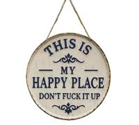Panneau de jardin en métal résistant à la rouille avec aspect vieilli vintage pour une utilisation en extérieur avec message This Is My Happy Place