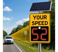 Panneau de Limitation de Vitesse Radar à Énergie Solaire Yellow-60x90cm | Portée Visuelle de 500 m, Indicateur de Limitation de Vitesse Clignotant à Énergie Solaire, pour Routes Rurales Isolées