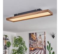 Panneau de plafond LED Longvic, plafonnier en métal/MDF/plastique noir/imitation bois/blanc, longueur 80 cm, 24 W, 220-2650 lumen, 2700-6500 K, dimmable/couleur de lumière modifiable par télécommande
