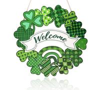 Panneau de Porte Trèfle de la Saint-Patrick, Bienvenue à Suspendre Décoration de Panneau de Bienvenue Saisonnier Bois Ornement Irlandais Porte-Bonheur pour Décoration Murale de Porte d'Entrée