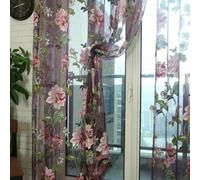 Panneau de rideau en tulle floral - Rideau de porte transparent - pour moustiquaire d'été - Cantonnière en polyester léger - pour la maison - pour décoration de fenêtre - 1 x 2,5 m