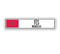 Panneau de rue FES, Maroc, drapeau marocain, ville, campagne, mur de route, cadeau pour intérieur ou extérieur, panneaux de rue, 40,6 x 10,2 cm