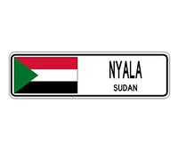 Panneau de rue Nyala, Soudan, drapeau soudanais, ville, campagne, mur, cadeau, panneau de rue, 10,2 x 40,6 cm