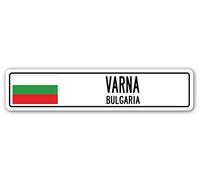 Panneau de rue VARNA, Bulgarie, drapeau bulgare, ville, campagne, route, cadeau, plaque en métal, 10,2 x 40,6 cm