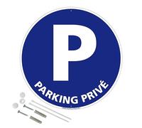 Panneau de signalisation rétro réfléchissant rond prépercé PVC ou ALU diam 250mm ou 300mm + Kit de fixation pour pose facile, rapide - Parking Privé -