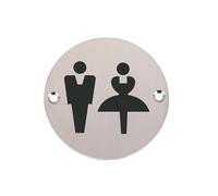 Panneau de signalisation WC unisexe en acier inoxydable satiné 76mm