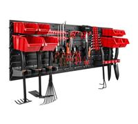Panneau de suspension d'outils 115 x 39 cm Rouge Boîtes avec support pour les outils de grande taille, les râteaux et les pelles