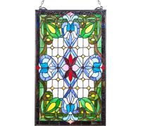 Panneau de vitrail, 433 x 731 mm, panneau de fenêtre suspendu de style Tiffany avec chaîne, grand vitrail rectangulaire vertical, artisanat d'art traditionnel vintage pour la décoration intérieure de