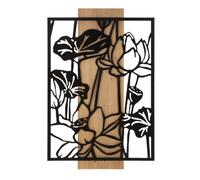 Panneau Décoratif 3d En Métal Noir Bois Marron Fleur 60x2x90 Cm