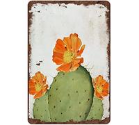 Panneau décoratif mural vintage en métal représentant un cactus figuier de Barbarie (20 x 30 cm).