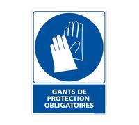 Panneau d'obligation port de gants de protection obligatoire - Adhésif - 75 x 105 mm - SIGNALETIQUE.BIZ - E0331