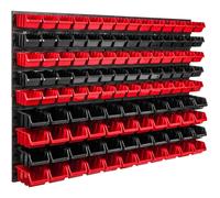Panneau d'outils mural 115,2 x 78 cm avec 114 pcs. Boîtes suspendues rouges et noires Boîtes empilables