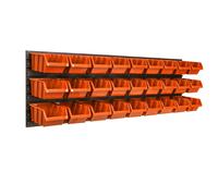 Panneau d'outils mural 115 x 39 cm avec 27 pcs. Boîte de suspension Orange Boîtes en plastique