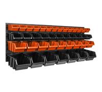 Panneau d'outils mural 115 x 39 cm avec 41 pcs. Boîte à suspendre Boîtes en plastique orange et noir