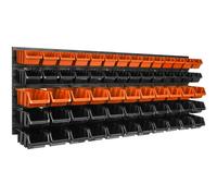 Panneau d'outils mural 115 x 39 cm avec 61 pcs. Boîte suspendue Boîtes en plastique orange et noir