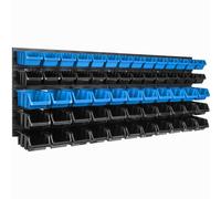 Panneau d'outils mural 115 x 39 cm avec 61 pcs. Boîtes suspendues Boîtes empilables bleues et noires