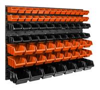 Panneau d'outils mural 115 x 78 cm avec 75 pcs. Boîte à suspendre Boîtes en plastique orange et noir