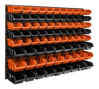 Panneau d'outils mural 115 x 78 cm avec 82 pcs. Boîte suspendue Boîte en plastique orange et noire