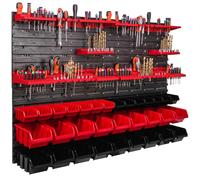Panneau d'outils mural 115x78 cm avec 32 pcs. Boîtes de suspension avec jeu de supports en plastique