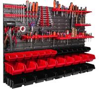 Panneau d'outils mural 115x78 cm avec 32 pcs. Boîtes de suspension avec jeu de supports en plastique