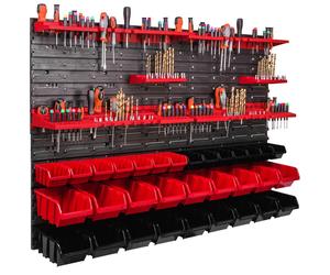 Panneau d'outils mural 115x78 cm avec 32 pcs. Boîtes de suspension avec jeu de supports en plastique