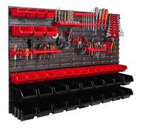 Panneau d'outils mural 115x78 cm avec 39 pcs. Boîtes de suspension avec jeu de supports en plastique