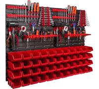 Panneau d'outils mural 115x78 cm avec 44 pcs. Boîtes de suspension avec jeu de supports en plastique