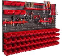 Panneau d'outils mural 115x78 cm avec 63 pcs. Boîtes de suspension avec jeu de supports en plastique