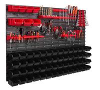 Panneau d'outils mural 115x78 cm avec 63 pcs. Boîtes de suspension avec jeu de supports en plastique