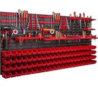 Panneau d'outils mural 172x78 cm avec 88 pcs. Boîtes de suspension avec jeu de supports en plastique