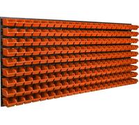Panneau d'outils mural 173 x 78 cm avec 198 pcs. Boîte à suspendre Boîtes en plastique orange