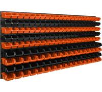 Panneau d'outils mural 177 x 78 cm avec 178 pcs. Boîte à suspendre Boîtes en plastique orange et noir