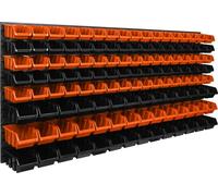 Panneau d'outils mural 178 x 78 cm avec 127 pcs. Boîte à suspendre Boîtes en plastique orange et noir
