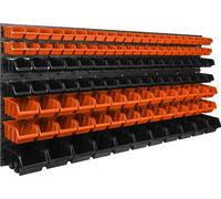 Panneau d'outils mural 180 x 78 cm avec 117 pcs. Boîte à suspendre Boîtes en plastique orange et noir