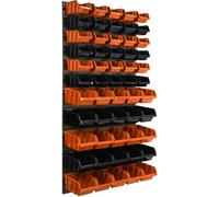 Panneau d'outils mural 58 x 117 cm avec 55 pcs. Boîte à suspendre Boîtes en plastique orange et noir
