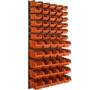 Panneau d'outils mural 58 x 117 cm avec 55 pcs. Boîte à suspendre Boîtes en plastique orange et noir